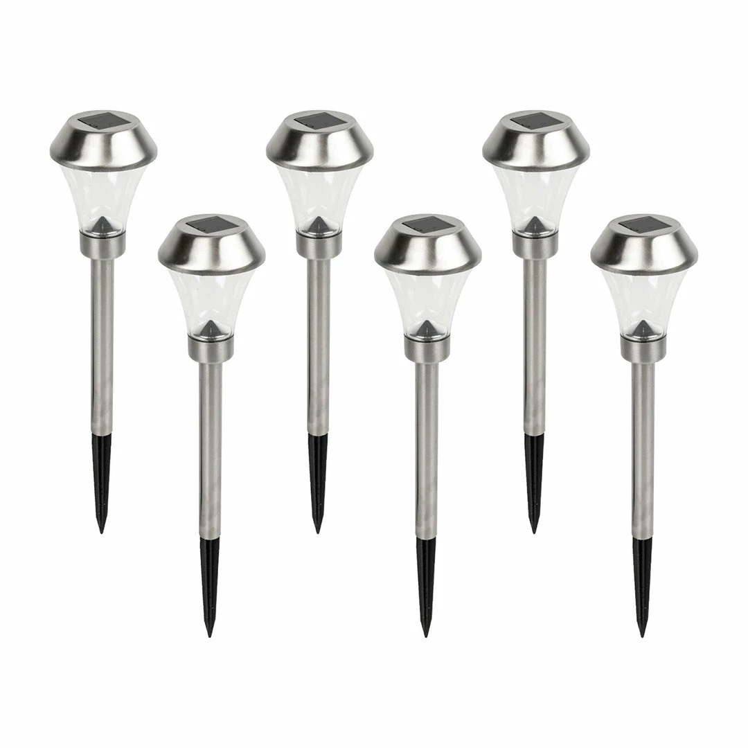 BargainJunkie Home & Garden Room Essentials Stainless Steel Solar Pathway Lights, 6 Pack