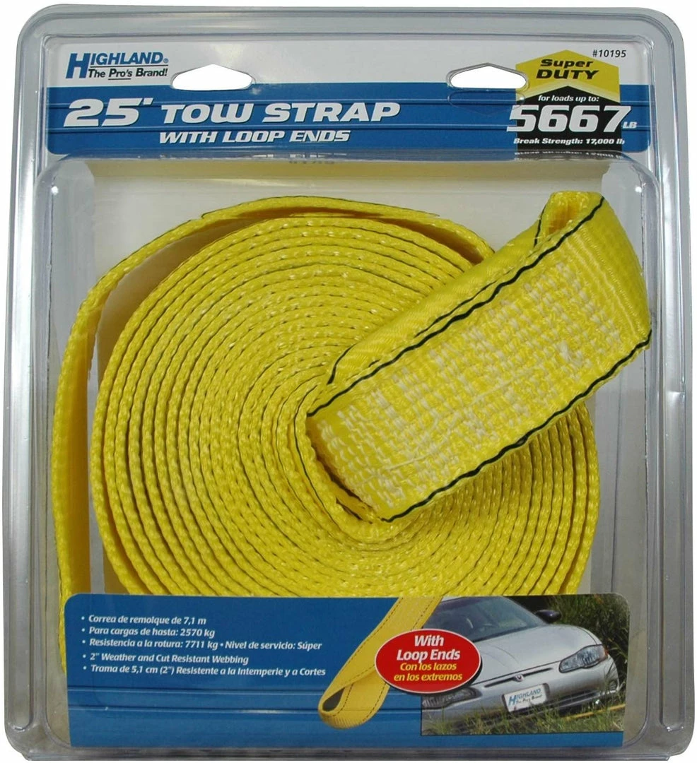 BargainJunkie Tools & Auto Highland 25' 5667 Lb Tow Strap With Loop Ends