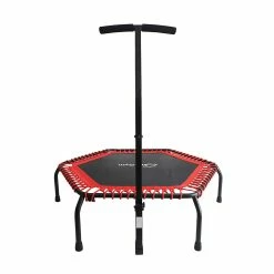 BargainJunkie OursGym Indoor Fitness Trampoline With Adjustable Handrail Bar, Red New
