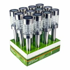 BargainJunkie New 12 Pack Glass And Oversized Stainless Steel Solar Garden Light