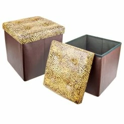 BargainJunkie 2 Pack Leopard Pattern Folding Storage Ottomans, 2pc