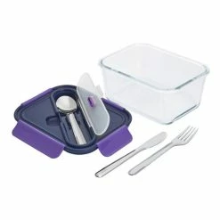 BargainJunkie Built New York Gourmet Glass Salad Bento 45 Oz With Stainless Steel Utensils