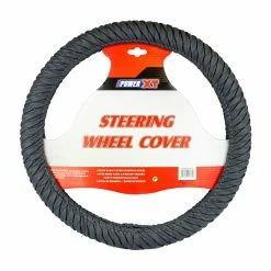 BargainJunkie PowerXT Textured Faux Leather Steering Wheel Cover, Dark Grey