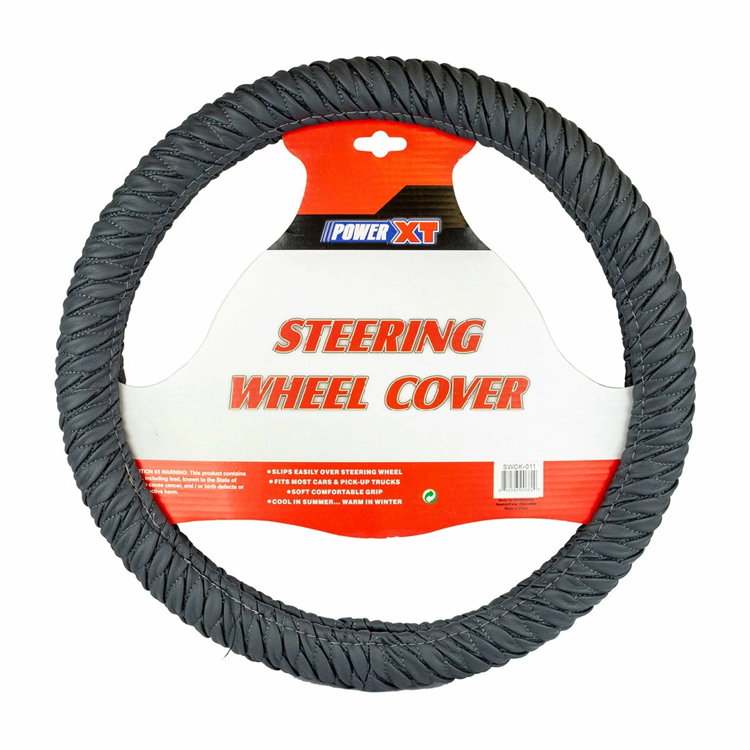 BargainJunkie PowerXT Textured Faux Leather Steering Wheel Cover, Dark Grey