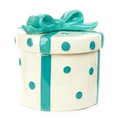 BargainJunkie Kitchen Cake Boss Ceramic Cookie Jar With White And Blue Ribbon
