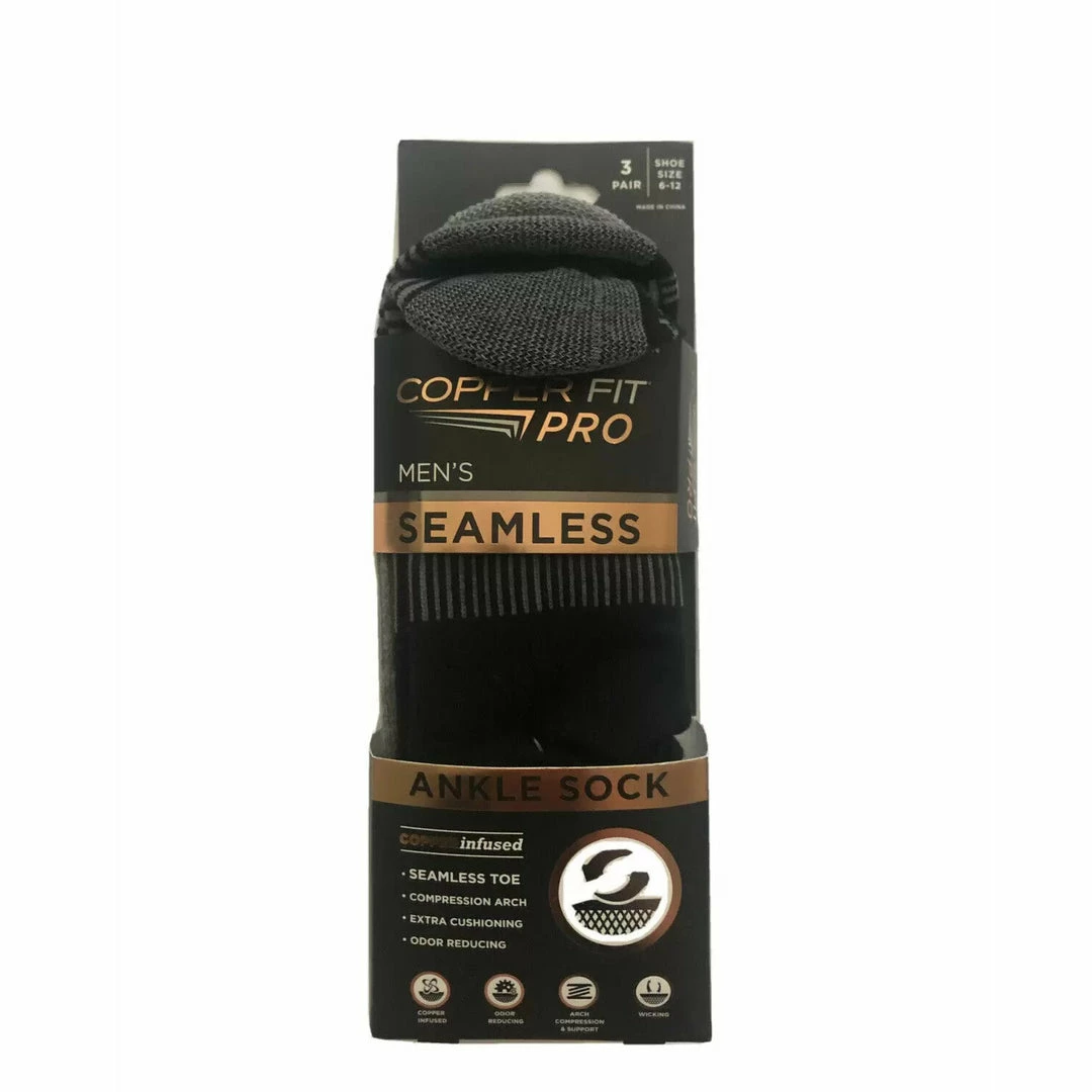 BargainJunkie Copper Fit Pro Men's Seamless Ankle Socks, 3 Pairs