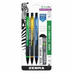BargainJunkie Zebra Z-Grip Plus 0.7 HB Mechanical Pencils With Eraser & Lead Refills, 3 Pack