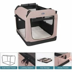 BargainJunkie Veehoo Beige Coffee Folding Soft Dog Crate, XL