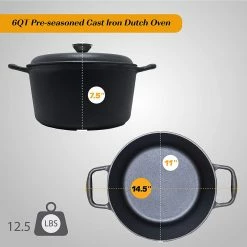 BargainJunkie 6Qt Ekoteq Pre-Seasoned Cast Iron Dutch Oven New