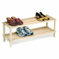 BargainJunkie Honey-Can-Do 2-Tier Unfinished Natural Wood Shoe Rack Home & Garden