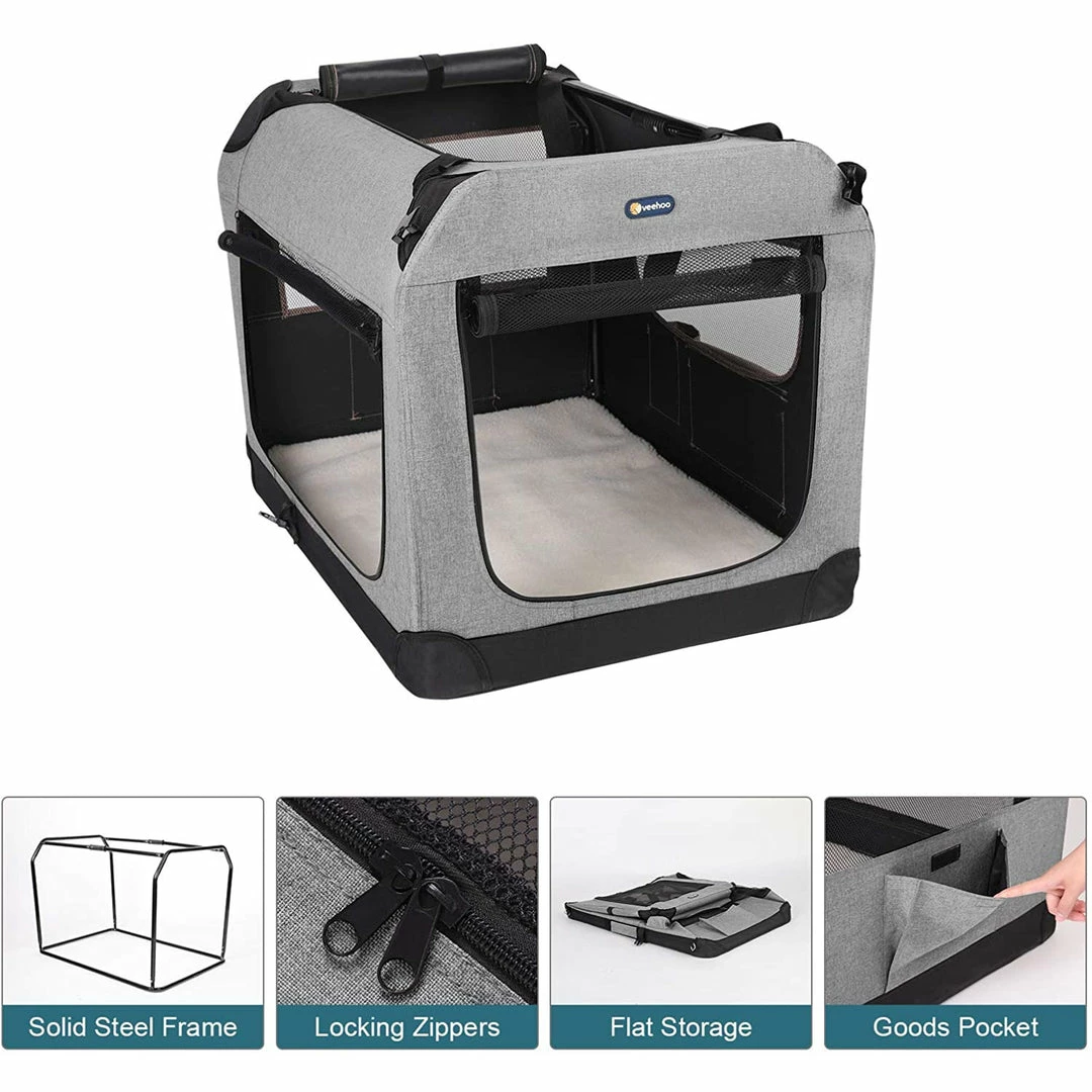 BargainJunkie Veehoo Gray Folding Soft Dog Crate, XXL