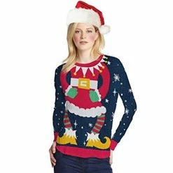 BargainJunkie Women's Elf Ugly Christmas Long Sleeve Shirt