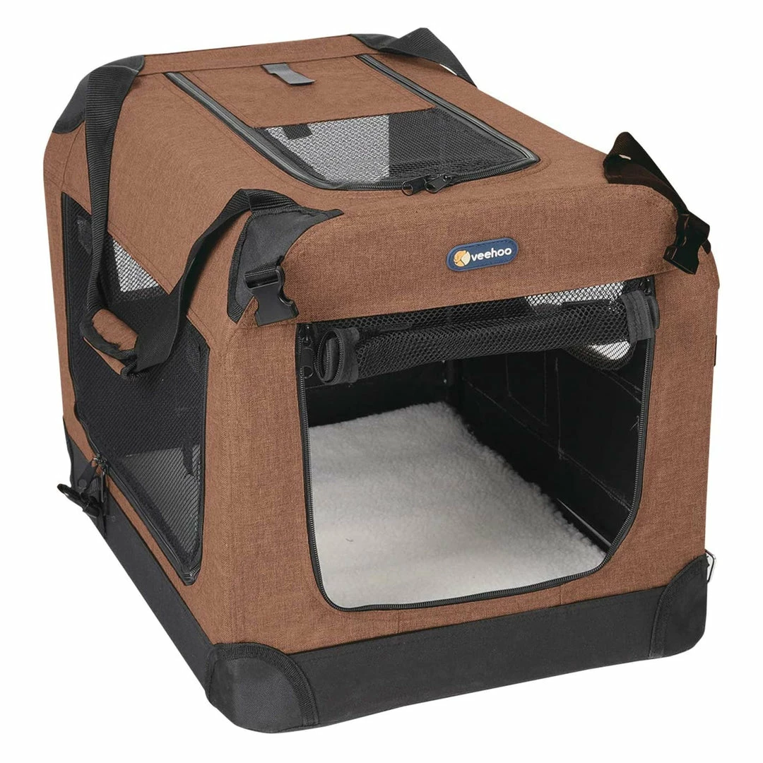 BargainJunkie Veehoo Brown Folding Soft Dog Crate, S New