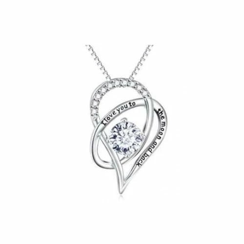 BargainJunkie 18K White Gold Swarovski Crystal "I Love You To The Moon And Back" Necklace New