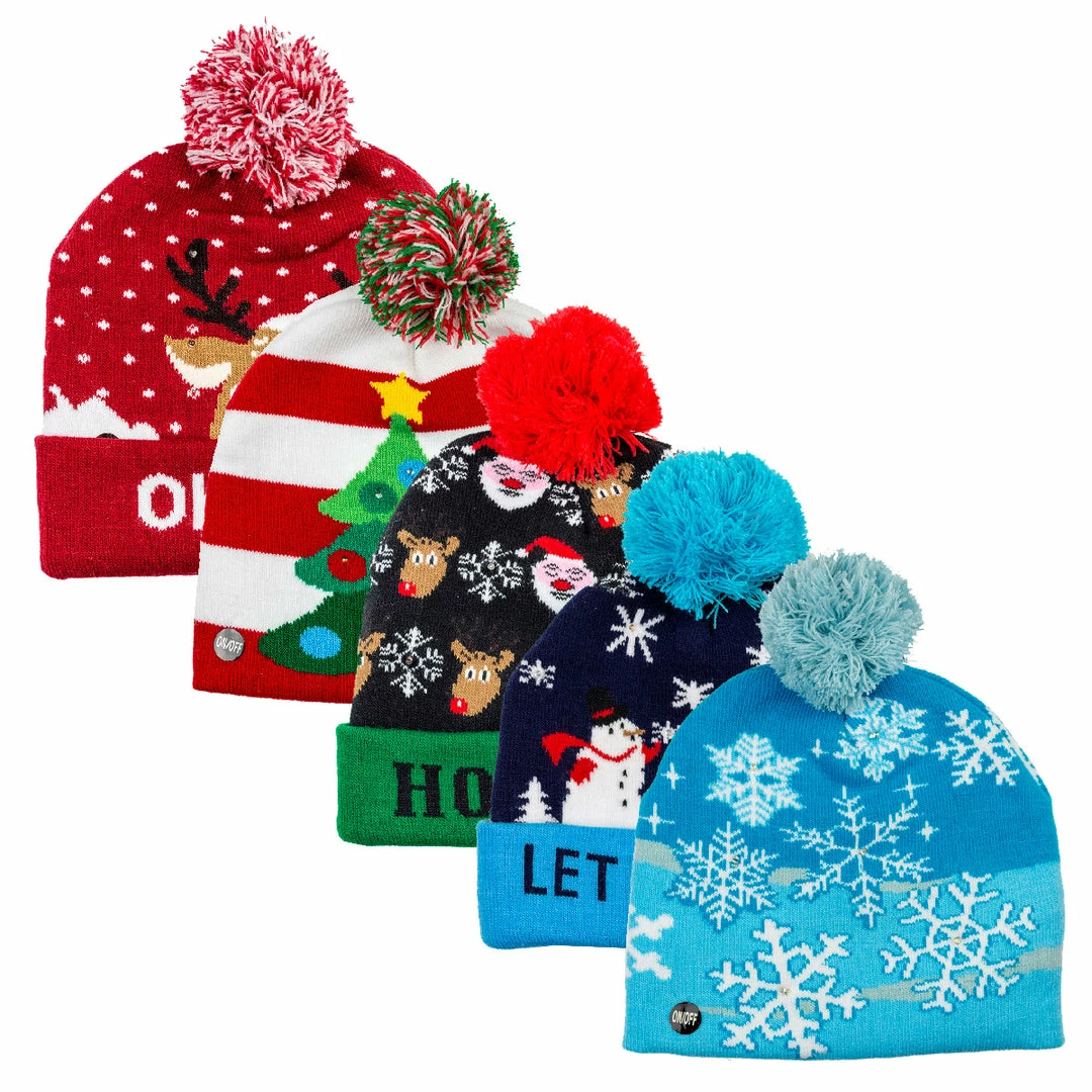 BargainJunkie New Festive Light Up LED Christmas Knit Hat
