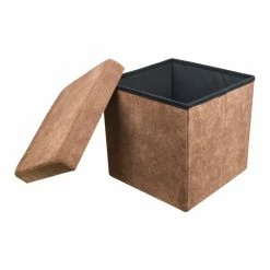 BargainJunkie Home & Garden Home And Loft Collection Folding 15” Storage Ottoman, Brown