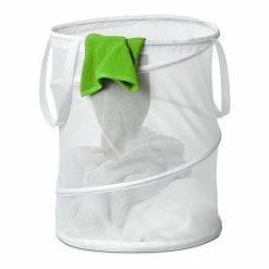 BargainJunkie Home & Garden Honey-Can-Do Medium Nylon Pop Open Hamper, White
