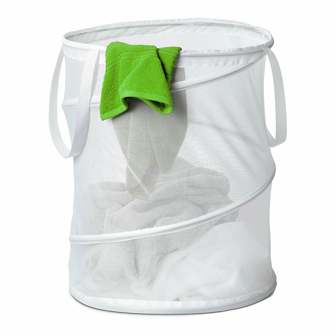 BargainJunkie Home & Garden Honey-Can-Do Medium Nylon Pop Open Hamper, White