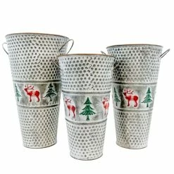 BargainJunkie 3pc Christmas Metal Vase Set