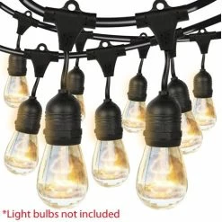 BargainJunkie 48' Outdoor Weatherproof String Lights Cable W/24 E26 Type Sockets (Bulbs Not Included)
