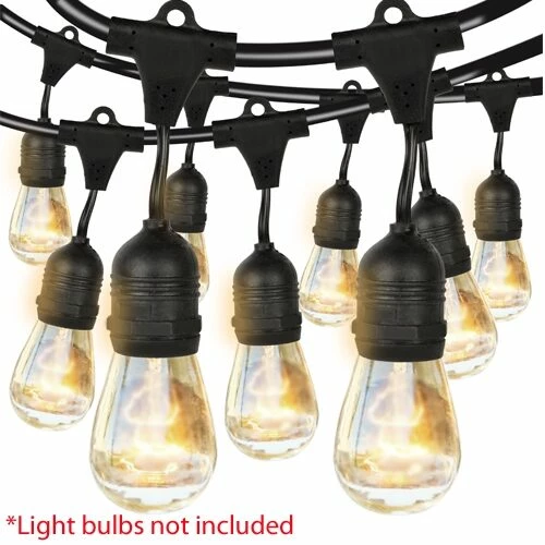 BargainJunkie 48' Outdoor Weatherproof String Lights Cable W/24 E26 Type Sockets (Bulbs Not Included)