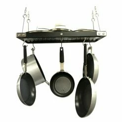 BargainJunkie New Range Kleen Rectangle Wood And Stainless Steel Hanging Pot Rack
