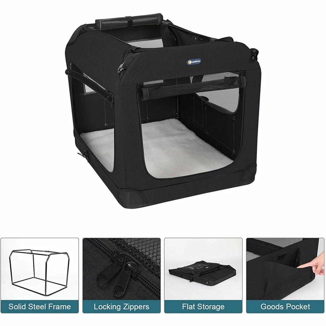 BargainJunkie Veehoo Black Folding Soft Dog Crate, XXXL