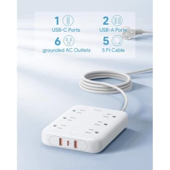 BargainJunkie New WEMISS Surge Protector Power Strip With 6 AC Outlets And 3 USB Ports