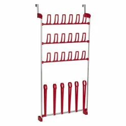 BargainJunkie New Household Essentials Over The Door Shoe Storage And Boot Rack, Red