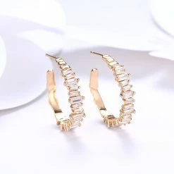BargainJunkie New 14K Gold Plating Emerald Cut Asymmetrical Swarovski Elements Earrings