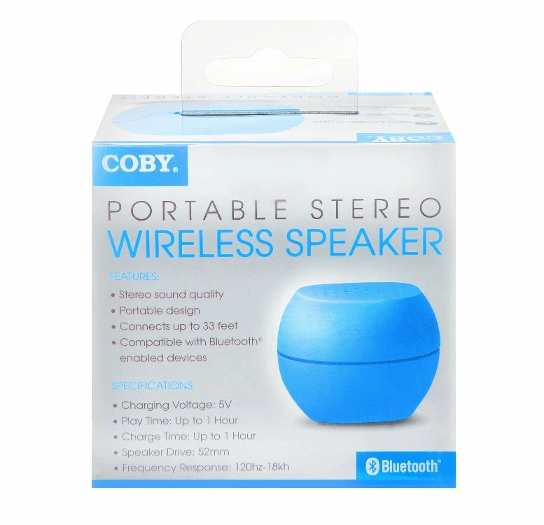 BargainJunkie Coby Portable Wireless Stereo Speaker, Blue New