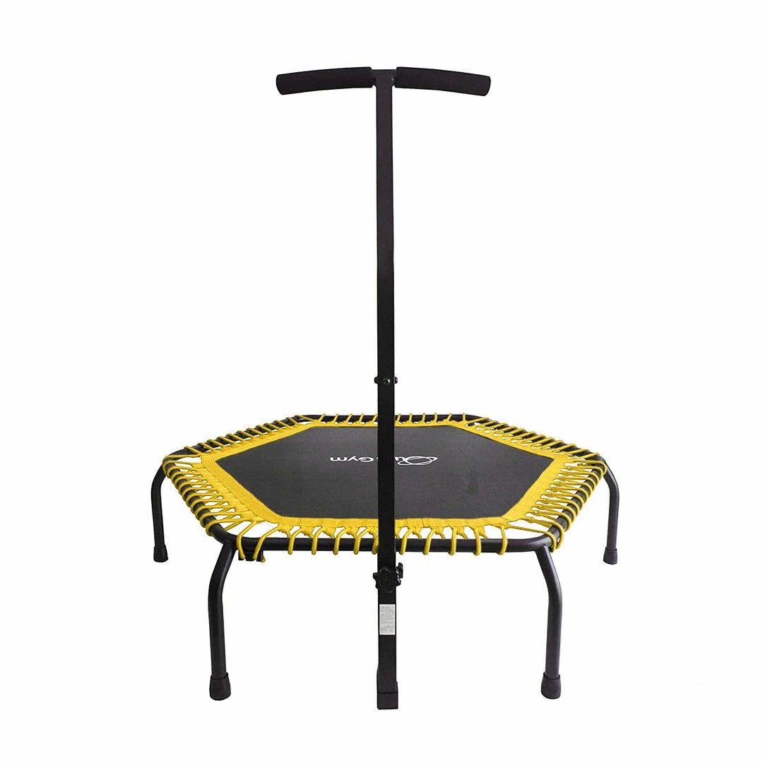 BargainJunkie OursGym Indoor Fitness Trampoline With Adjustable Handrail Bar, Yellow New