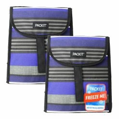 BargainJunkie New Packit Blue Striped Freezable Lunch Sack, 2 Pack