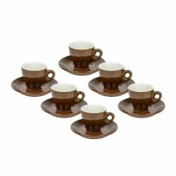 BargainJunkie Sara Moka Set Of 6 Brown Espresso Cups With Saucers