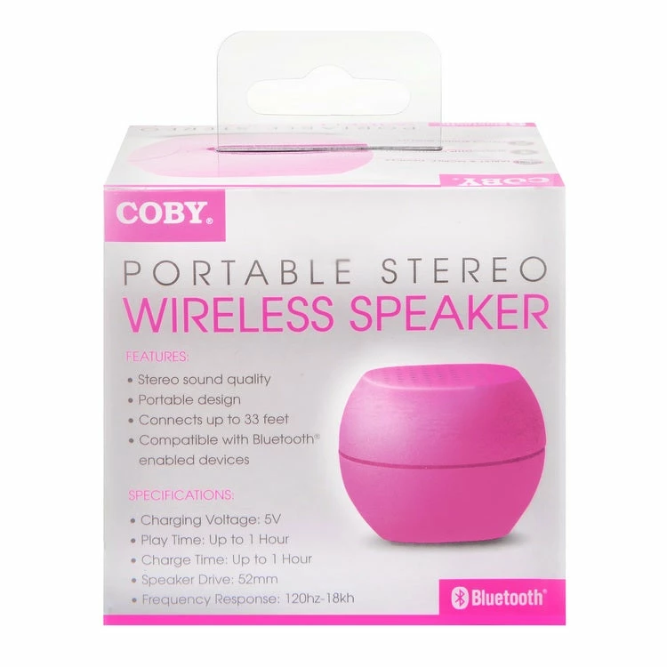 BargainJunkie Coby Portable Wireless Stereo Speaker, Pink