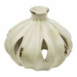 BargainJunkie Home & Garden Scenterrific Warmer Antique White Ribbed Vase W/Vanilla Scented Disk And LED Light