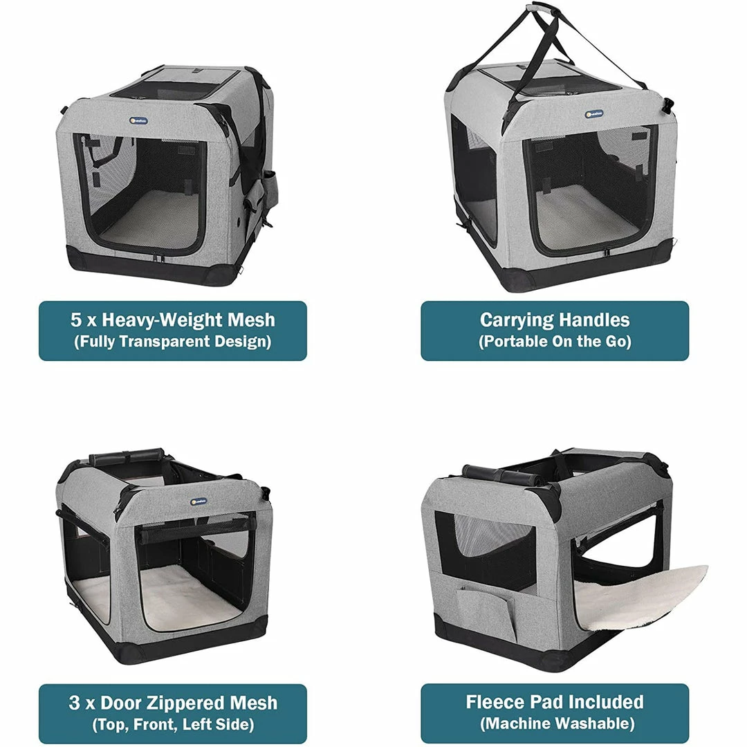 BargainJunkie Veehoo Gray Folding Soft Dog Crate, XXL