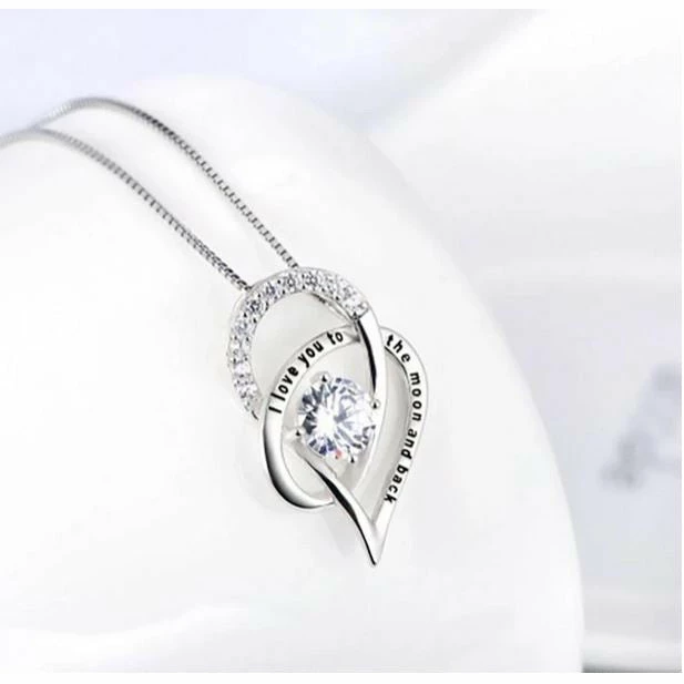 BargainJunkie 18K White Gold Swarovski Crystal "I Love You To The Moon And Back" Necklace New