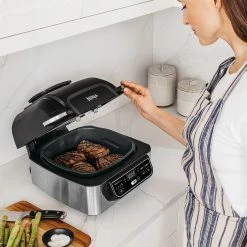 BargainJunkie New Ninja Foodi 5-in-1 Indoor Grill W/ 4-Quart Air Fryer Cinnamon, Refurbished