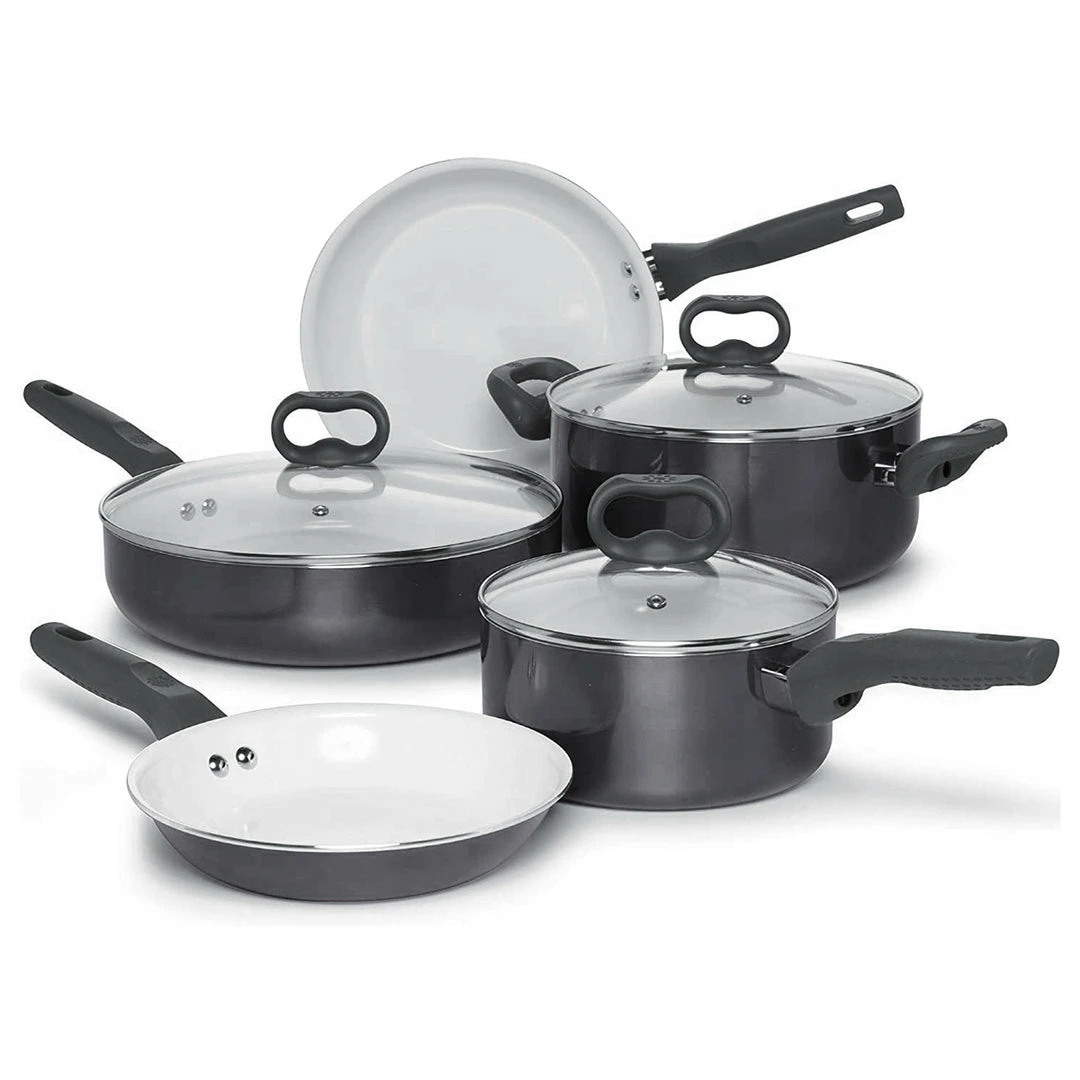 BargainJunkie Ecolution Bliss Hydro Ceramic 8 Piece Non Stick Cookware Set, Gun Metal New