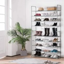 BargainJunkie 10 Tier Shoe Rack, Grey New