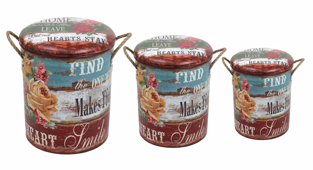 BargainJunkie 3pc Nesting Ottoman Storage Set, Find The One Who Makes Your Heart Smile