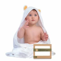 BargainJunkie KeaBabies Bamboo Hooded Towel With Cute Bear Ears, Feather White New