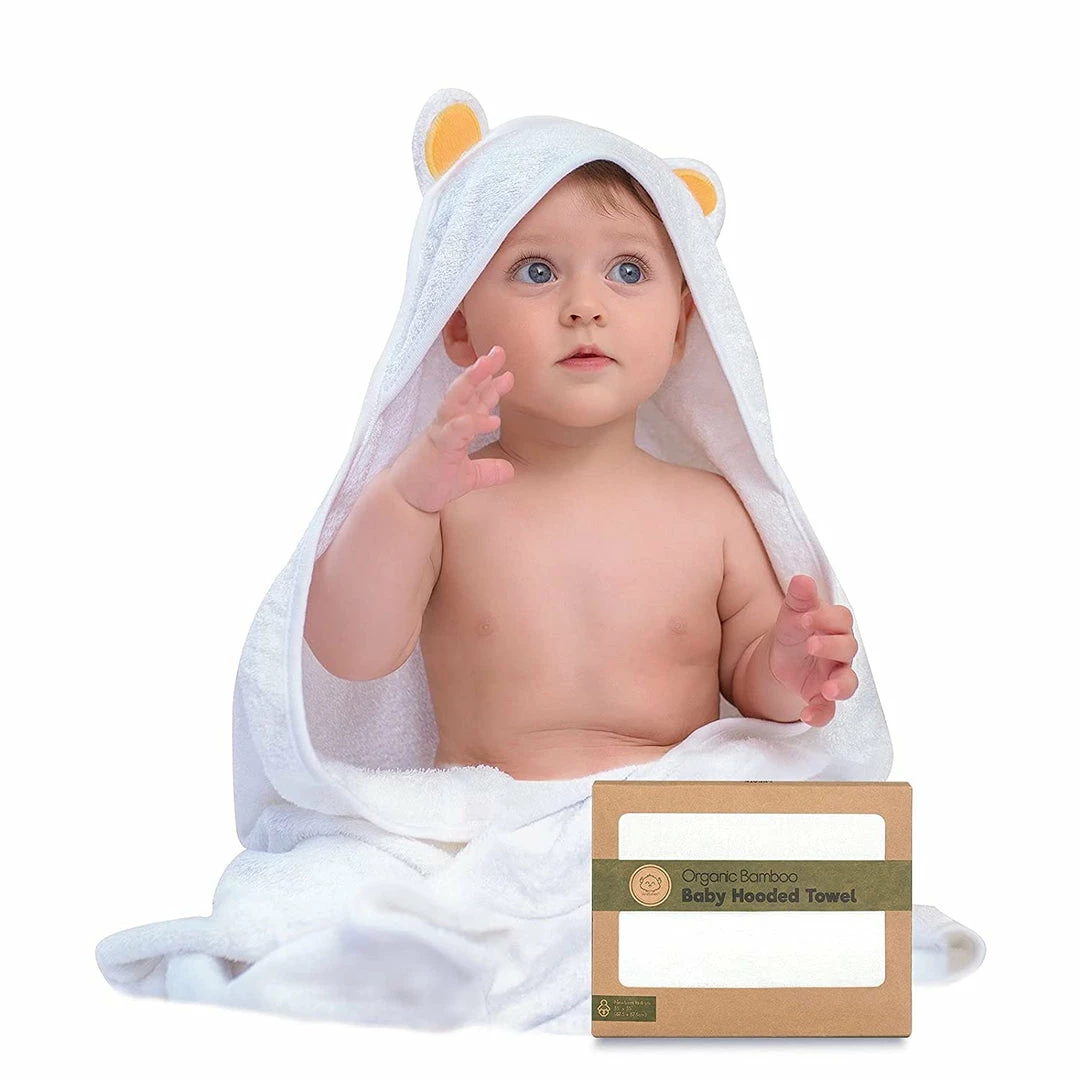 BargainJunkie KeaBabies Bamboo Hooded Towel With Cute Bear Ears, Feather White New