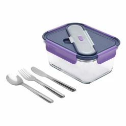 BargainJunkie Built New York Gourmet Glass Salad Bento 45 Oz With Stainless Steel Utensils